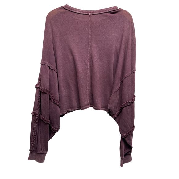 FP Movement by Free People Purple Ruffle Sleeve Cropped Pullover S Oversized - Picture 7 of 9